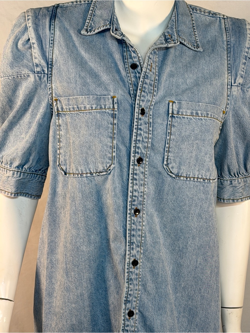 Frame Denim Light Blue Puff Sleeve Denim Shirt Dress - Picture 3 of 11